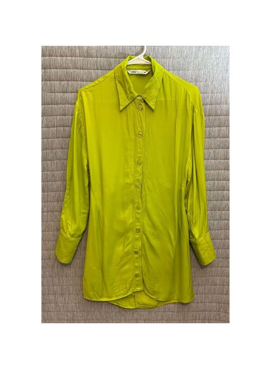 Zara Tops - Zara Chartreuse Long Sleeve Button-Up Tunic Shirt Size Large Open Back Party